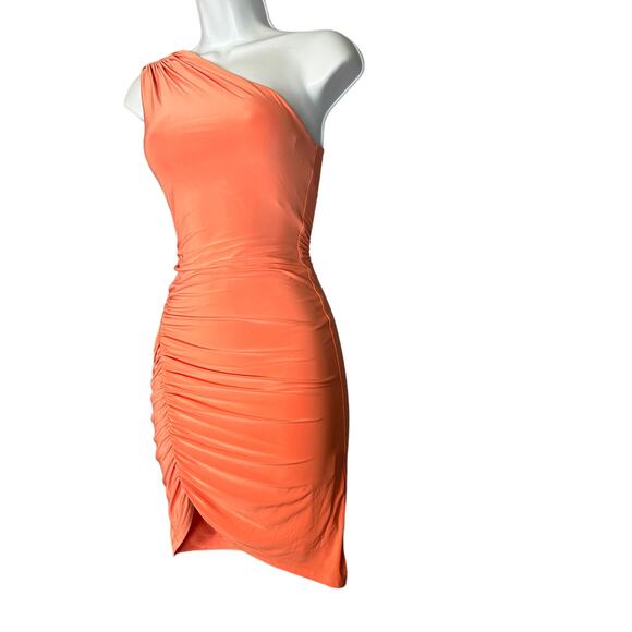 Lovers + Friends Peach One Shoulder Mini Dress XXS Bodycon Ruched $168 NEW - Picture 6 of 10
